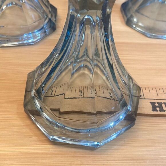 Vintage Set of 3 Glass Fostoria Virginia Light Blue Candlestick Holders - Picture 9 of 10